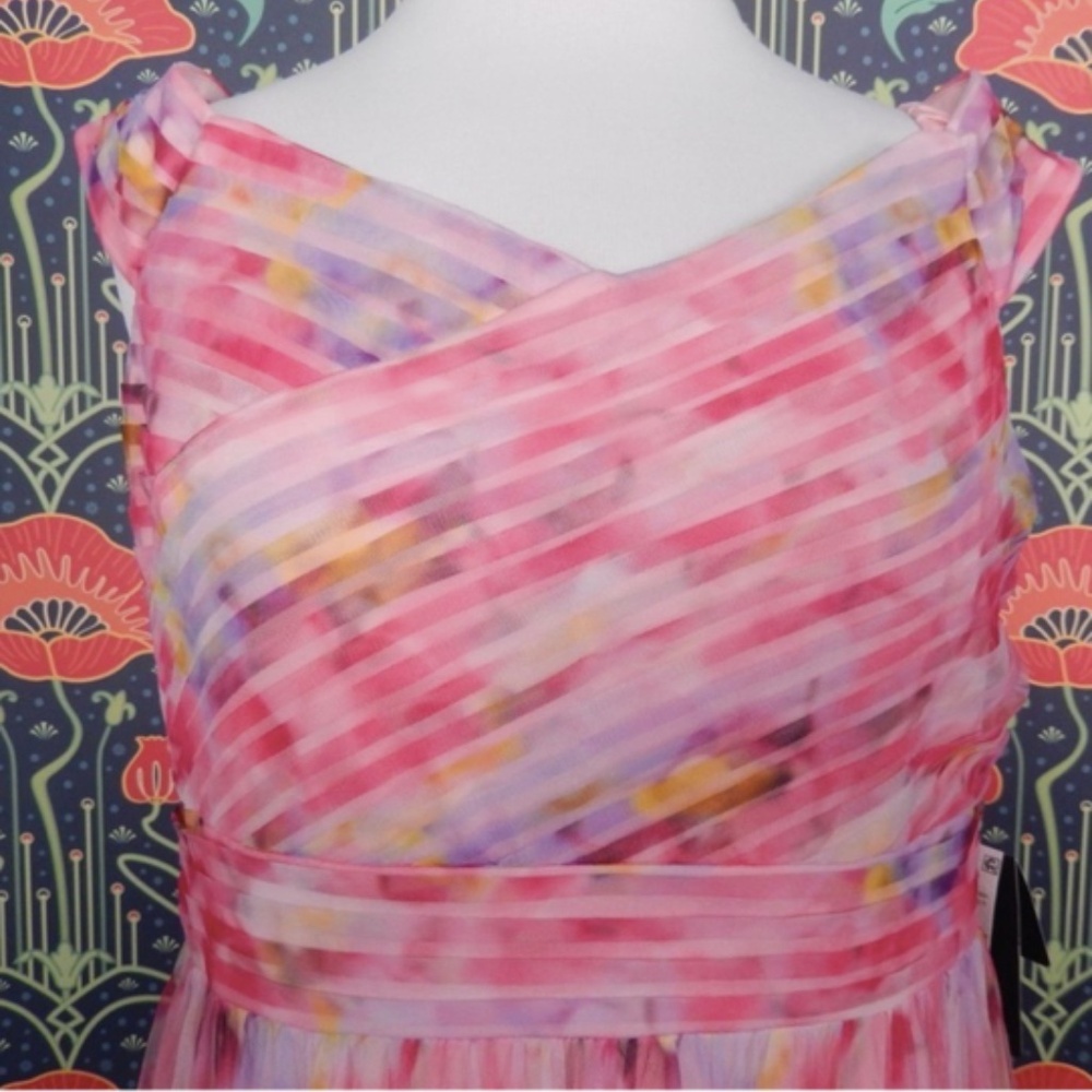 Adrianna Papell Pink Sweetpea Off The Shoulder Tulle Gown Formal Dress Nwt 12 - Picture 6 of 9